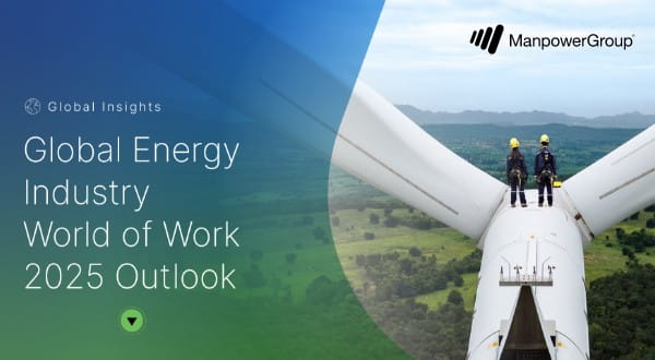 Global Insights: Energy Industry World of Work 2025 Outlook - 14.01.2025 – Zwei Männer auf einem Windrad